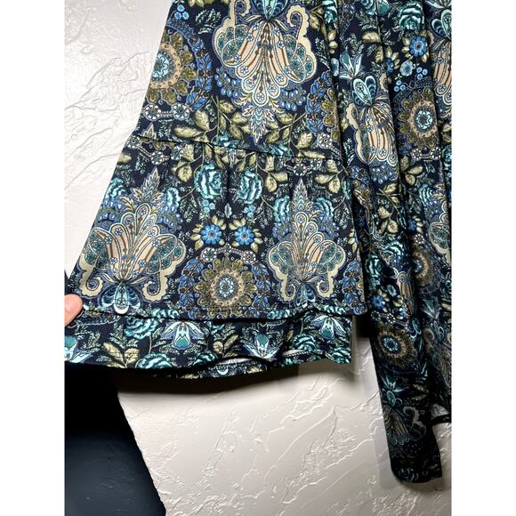 Notations paisley print flare ruffle sleeve flowy blouse womens 3X boho peasant - Picture 2 of 8